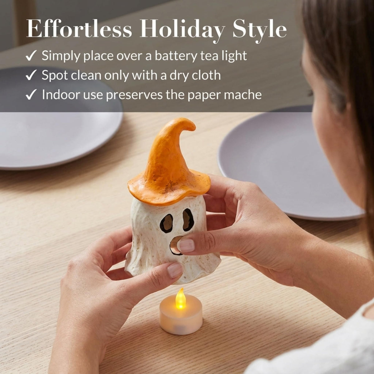 Mud Pie Halloween Lantern, Orange Ghost Witch Lantern, 3.75 x 6.75 Inch