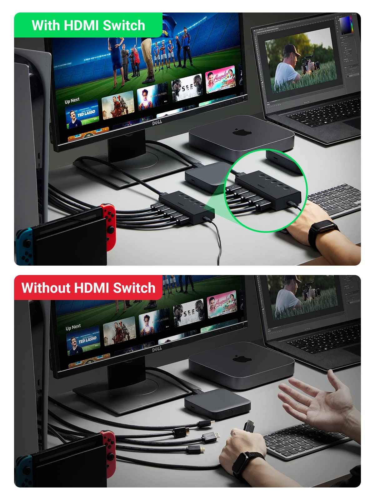 UGREEN HDMI Switch 5 in 1 Out 4K@60Hz, HDMI 2.0 Switcher 5 Port with IR Remote Selector Box 4K HDR 3D Dolby Vision Atmos CEC HDCP2.2, Compatible with PS5 4 3 Xbox Switch TV Black 🍁 All In One Marketplace Canada