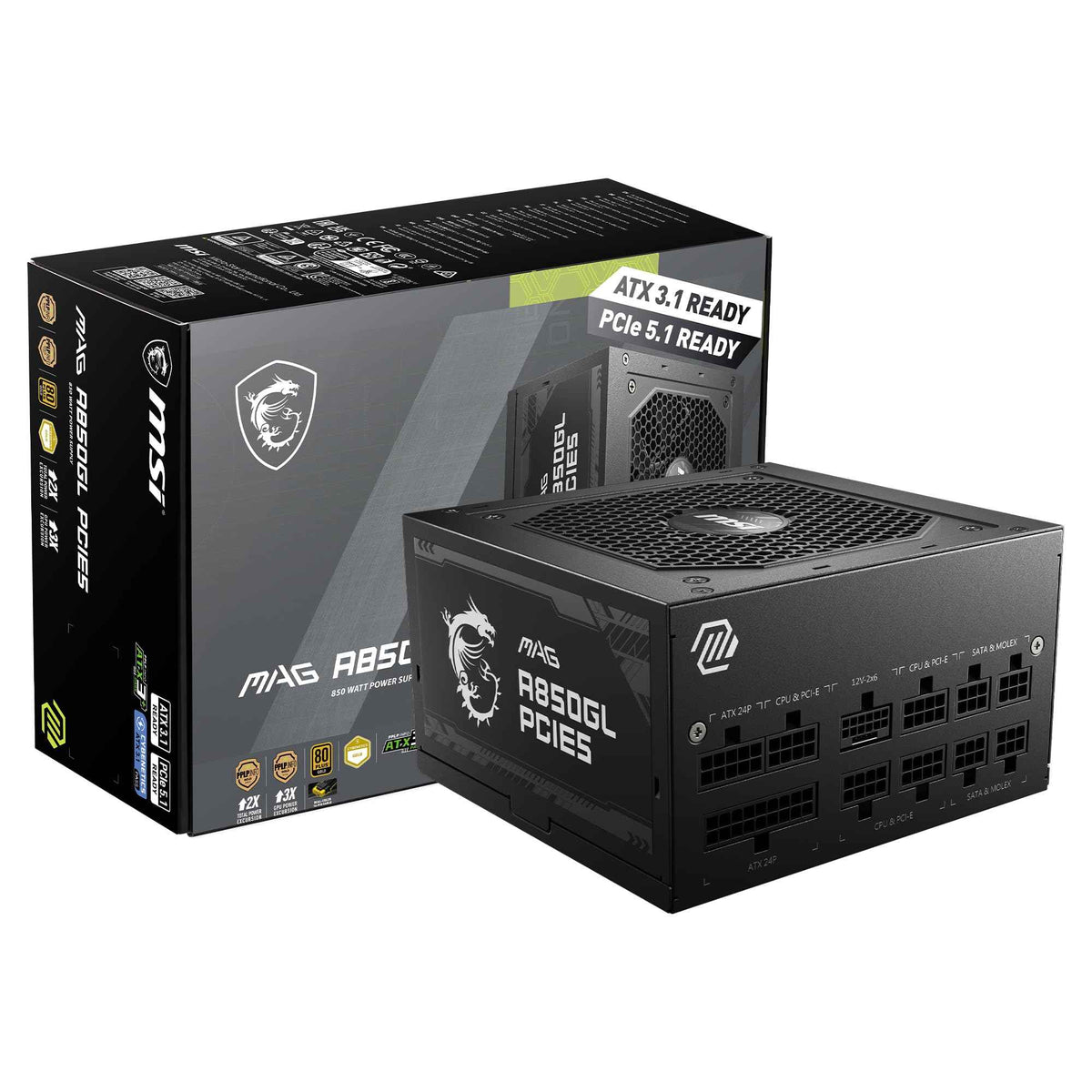 MSI MAG A850GL PCIE5, Fully Modular Compact Gaming 850W Power Supply, 80+ Gold, ATX 3.1 & PCIe 5.1 Ready, Native Dual-Color 12V-2x6 Cable, 10 Year Warranty 🍁 All In One Marketplace Canada