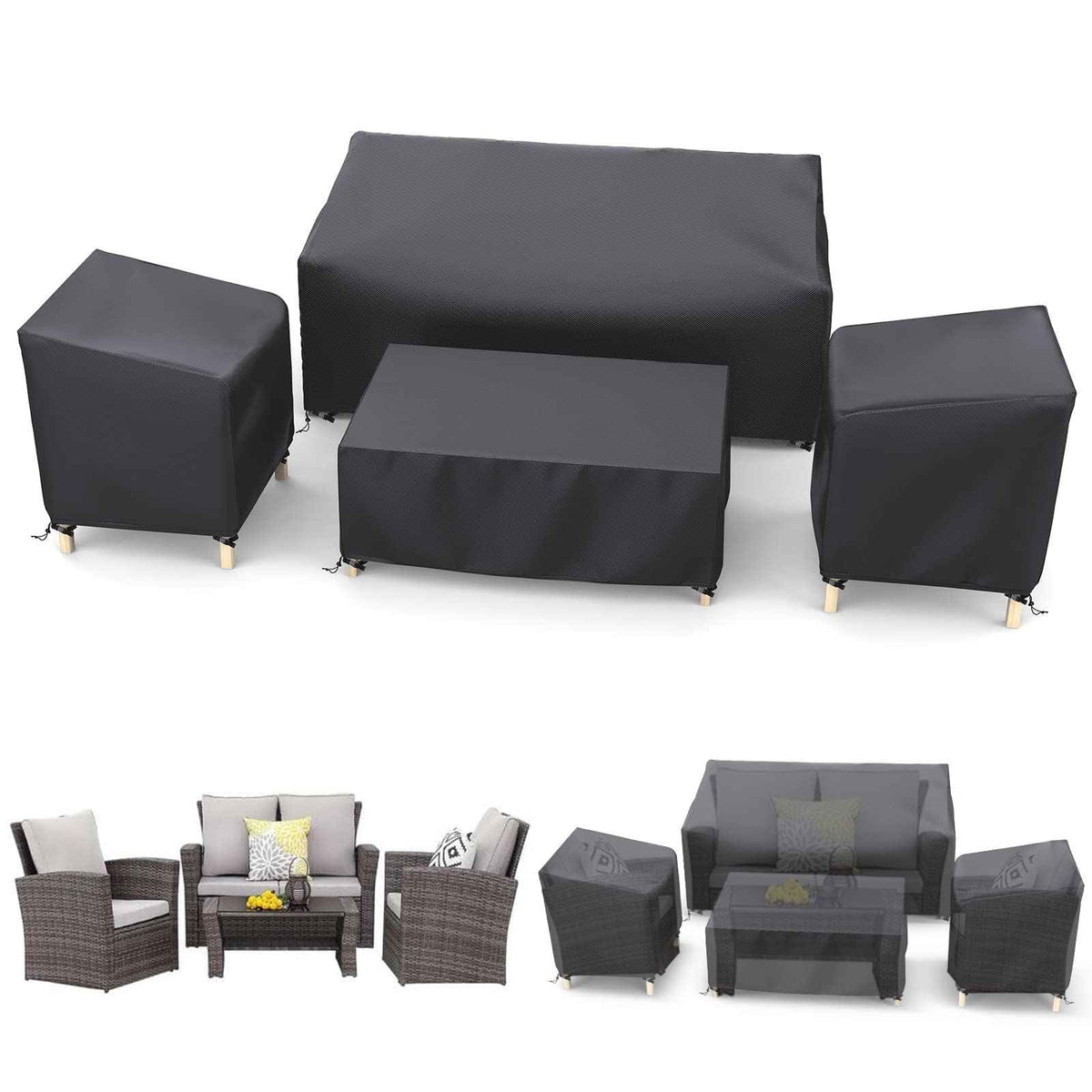STARTWO Outdoor Waterproof Patio Furniture Covers 4-Piece Set for Chairs 32in, Loveseat 56in, Coffee Table 45in, Heavy Duty 600D, Black 🍁 All In One Marketplace Canada