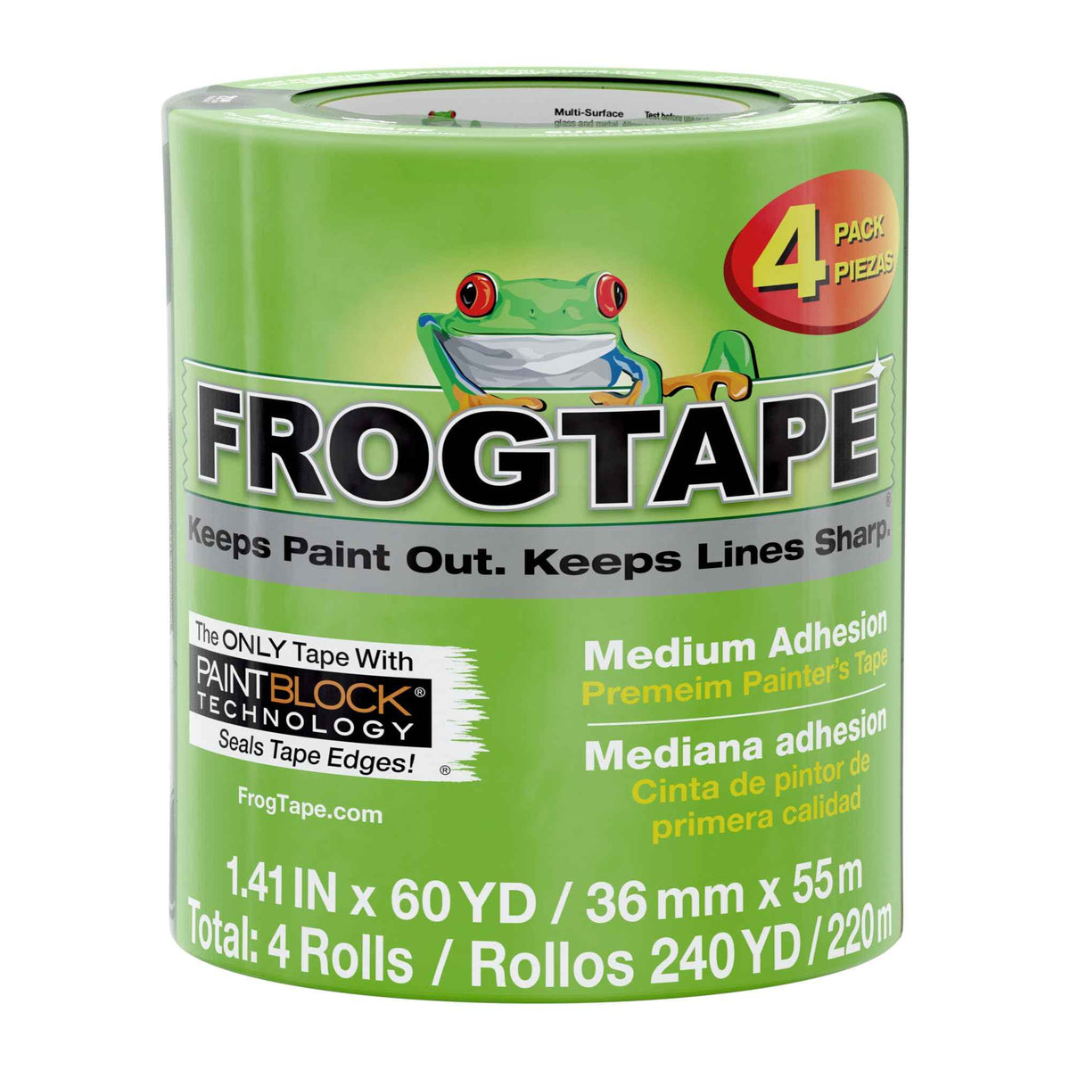 FROGTAPE Multi-Surface Painter's Tape with PAINTBLOCK, Medium Adhesion, 1.41 Inches x 60 Yards, Green, 4 Rolls (240660) 🍁 All In One Marketplace Canada