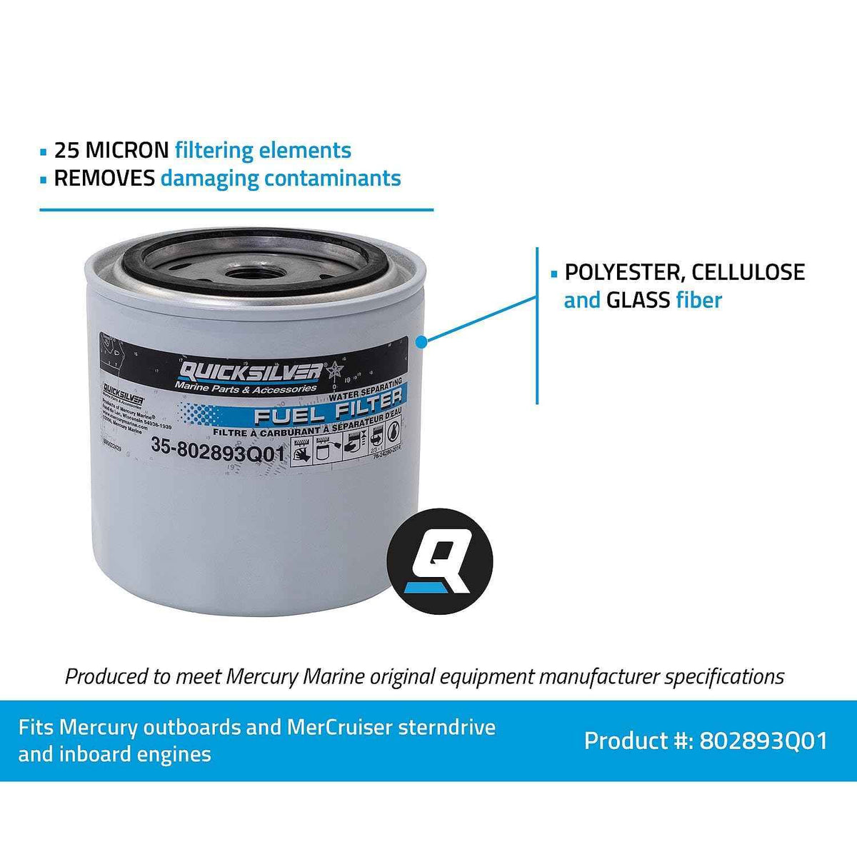Quicksilver 802893Q01 Water Separating Fuel Filter - Mercury and Mariner Outboards and MerCruiser Stern Drive and Inboard Engines 🍁 All In One Marketplace Canada