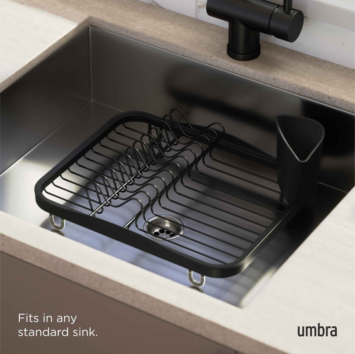 Umbra Sinkin Dish Drying Rack – Drainer Caddy with Removable Cutlery Holder – Use in Sink or On Counter, Standard, Black 🍁 All In One Marketplace Canada