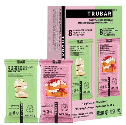 TRUBAR Vegan Protein Bar Variety Pack, Strawberry Shorty Got Cake & Whipped for Key Lime, Gluten Free, Plant Based Protein, Dairy Free, Non GMO, Soy Free, No Sugar Alcohols, 12G Protein, High Fiber, On the Go Snack Bars, 16 CT