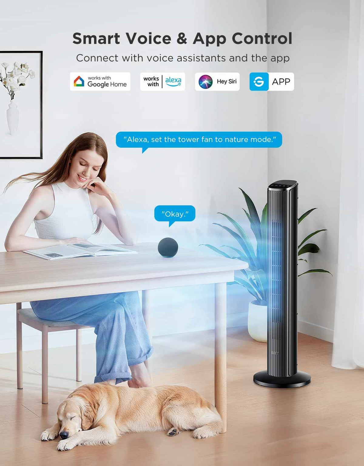 GoveeLife Black Tower Fan for Bedroom, 36" Smart Floor Fan with App/Voice Control, Temperature Sensor, 5 Modes 8 Speeds(25ft/s), 29dB Quiet Oscillating Fan for Office, 24H Timer, Auto Cooling 🍁 All In One Marketplace Canada