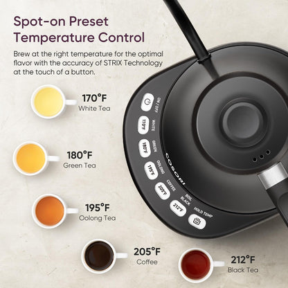 Cosori Electric Gooseneck Kettle,5 Temperature Control Presets, Pour Over Kettle for Coffee & Tea, 1200W Fast Heating, 100% Stainless Steel Inner Lid & Bottom, Tea Kettle, 0.8L/Matte Black 🍁 All In One Marketplace Canada