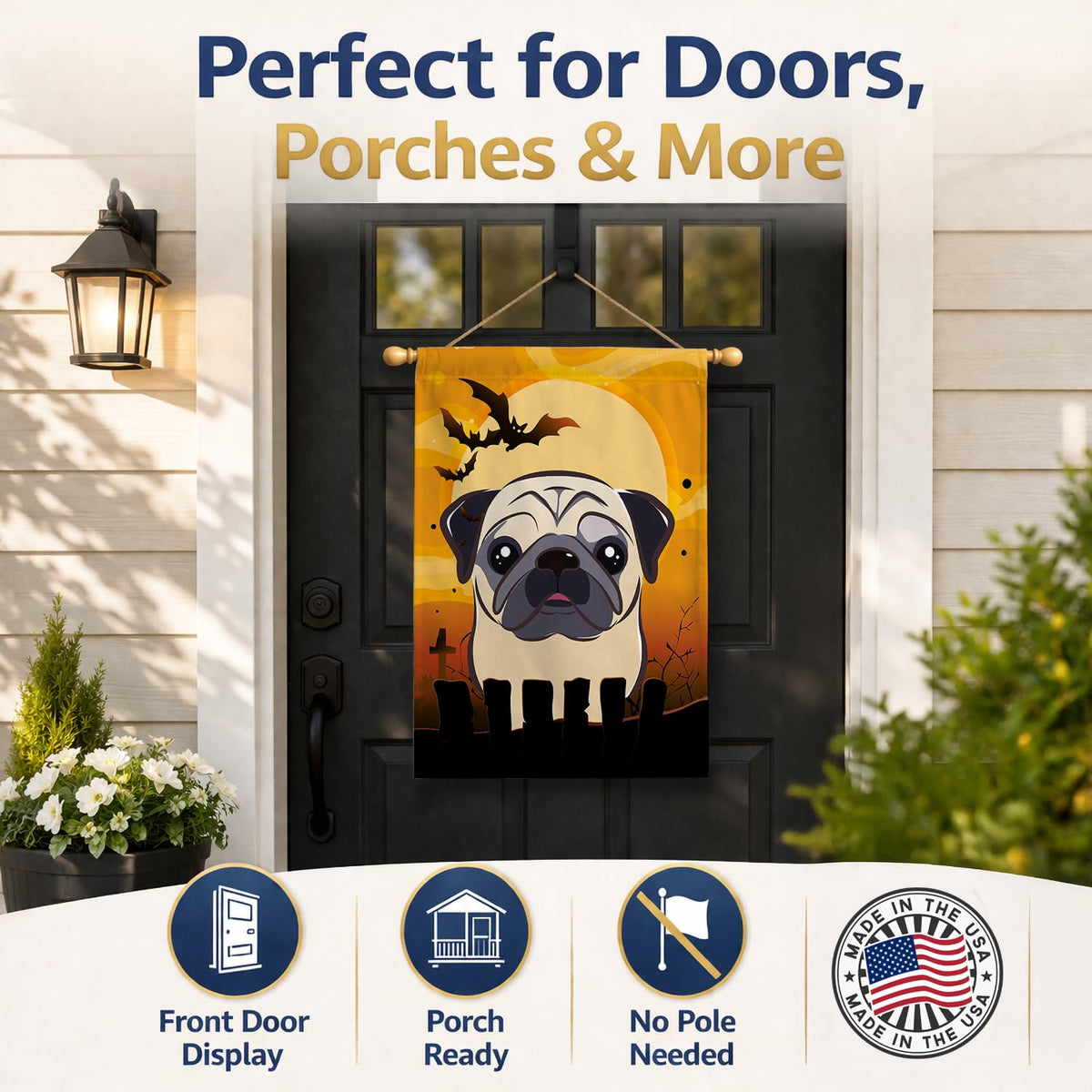 Caroline's Treasures BB1820CHF Halloween Fawn Pug Canvas House Size Flag, Multicolor, Large