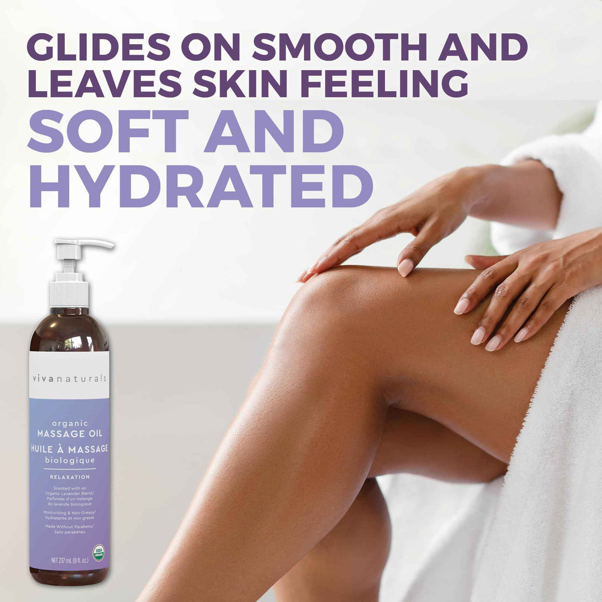 Viva Naturals Organic Massage Oil Scented (8 fl. oz.) - Non-Greasy Relaxation Scented Massage Oil with Mess-Free Pump, Moisturizing Proprietary Lavender Blend Body Oil, Non-GMO and Certified Organic, 237 mL 🍁 All In One Marketplace Canada
