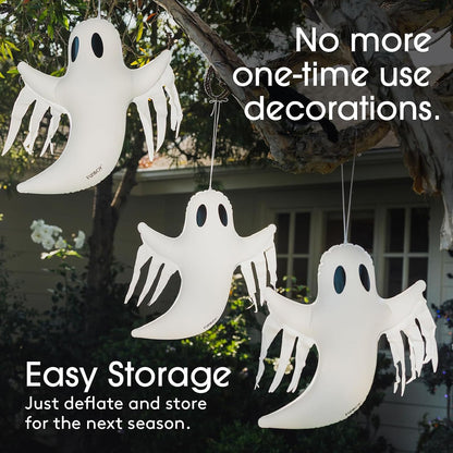 FUNBOY Hanging Ghost Halloween Decorations, Outdoor Décor, 3 Pack