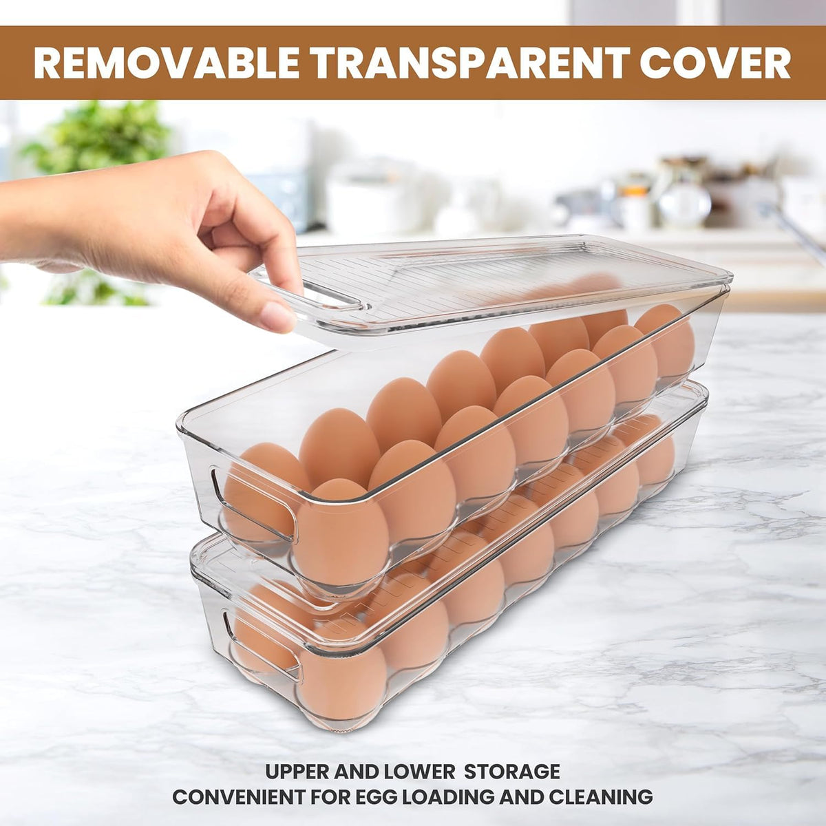 KICHLY Pack of 2 - Egg Basket for fridge - Egg Holder for Fridge - 14 Egg Container With Lid & Handle, Egg Container For Refrigerator, Stackable Plastic Egg Tray with Lids (Clear) 🍁 All In One Marketplace Canada