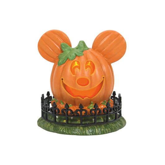 Department 56 Disney Village Halloween Accessories Pumpkintown Mickey Mouse Town Center Lit Figurine, 4 Inch, Multicolor
