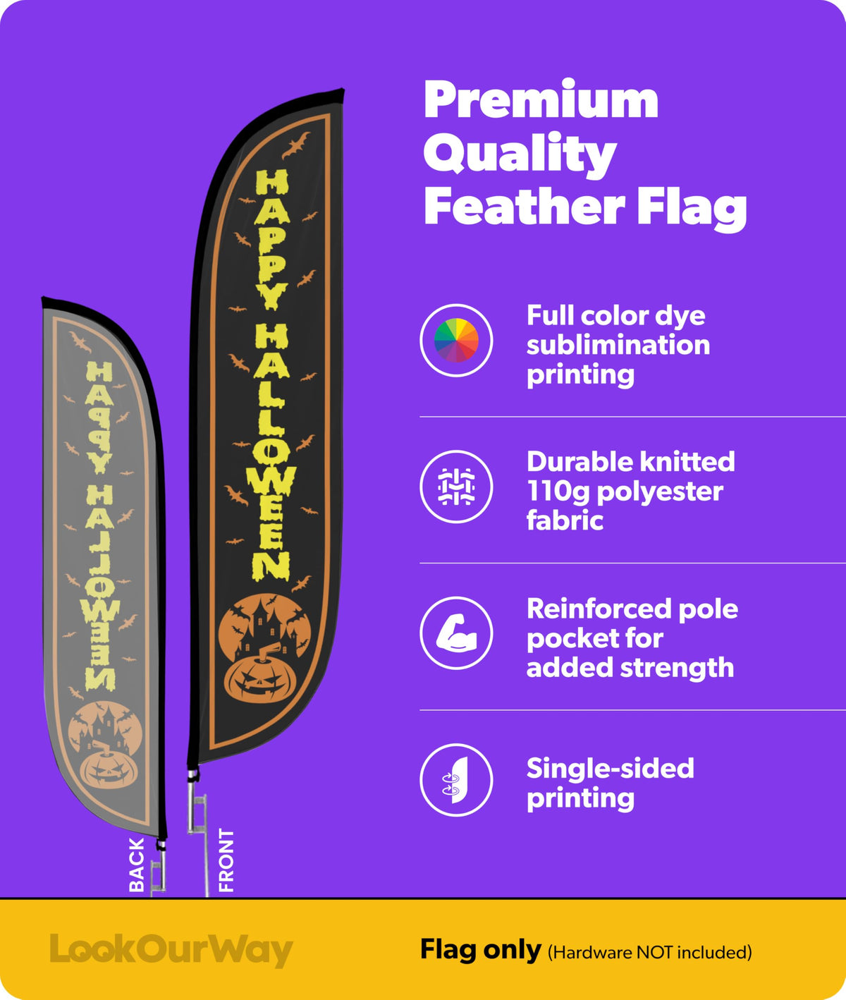 LookOurWay Happy Halloween Black Feather Flag, 12'