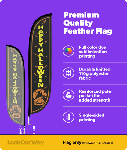 LookOurWay Happy Halloween Black Feather Flag, 12'