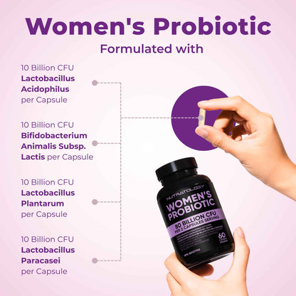 Nutratology® Probiotics for Women | Canadian-Made | 40 Billion CFUs per Capsule | Bloating Relief & Digestion | 4 Strains of Women's Probiotic for Gut Health | 60 Capsules 🍁 All In One Marketplace Canada
