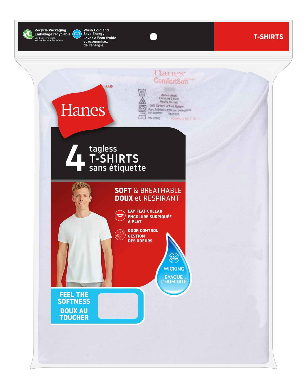 Hanes Mens ComfortSoft 4 Pack Cotton Crewneck T-Shirt. Undershirts, White, Small US 🍁 All In One Marketplace Canada