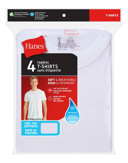 Hanes Mens ComfortSoft 4 Pack Cotton Crewneck T-Shirt. Undershirts, White, Small US 🍁 All In One Marketplace Canada
