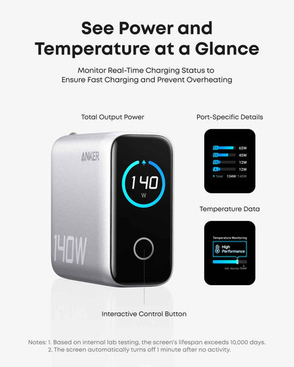 Anker Laptop Charger, 140W MAX USB C Charger, 4-Port Multi-Device Fast Charging, Advanced GaN Power Adapter, Intuitive Touch Controls, for MacBook, iPhone 17/16 Series, Samsung Galaxy, Pixel, and More 🍁 All In One Marketplace Canada