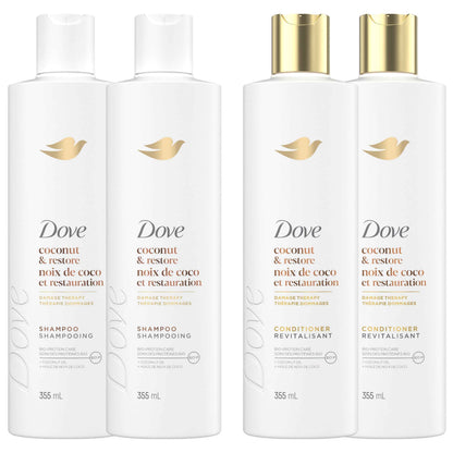Dove Coconut Restore Shampoo & Conditioner for Damaged Hair, with Liquid Bio-Protein Care, 355 ML (2 Shampoo + 2 Conditioner) 🍁 All In One Marketplace Canada