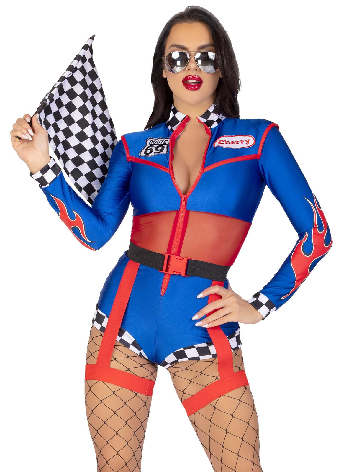Leg Avenue Women’s 2 PC Cherry Bomb Racer Halloween Costume with Flame Detail, MEDIUM