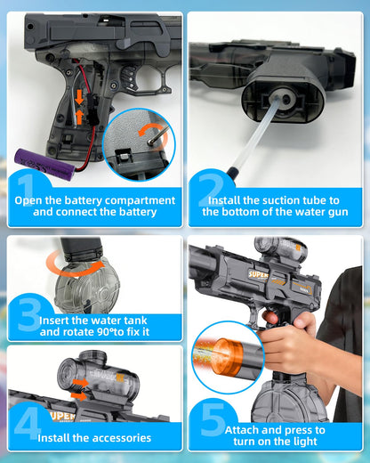 2PCS Electric Water Gun for Kids Adults,Auto Squirt Gun with Flashing Muzzle,26FT Range,Leak-Proof Rechargeable Water Blaster for Summer Pool Beach Water Fights 🍁 All In One Marketplace Canada