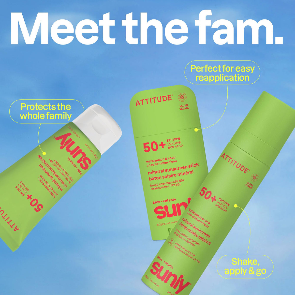 ATTITUDE Kids Mineral Sunscreen SPF 50, Broad Spectrum Zinc Oxide, EWG Verified, Mineral-Based, Non-Nano, Lightweight Cream for Face & Body, Gentle Formula, Watermelon & Coco Scent, 80 grams 🍁 All In One Marketplace Canada