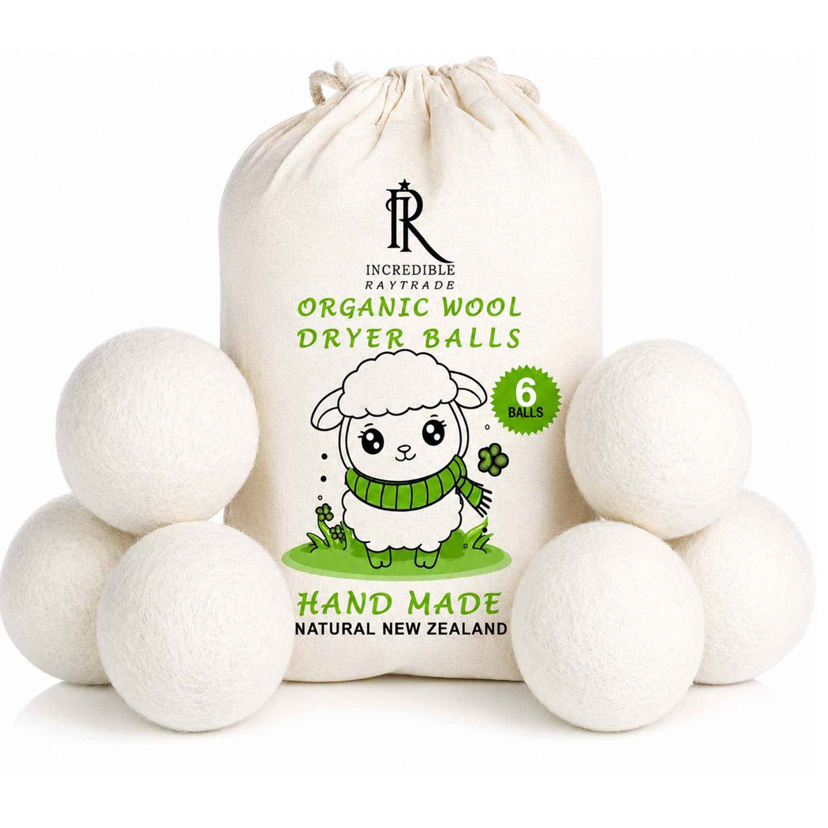 RAYTRADE XL Wool Dryer Balls 6-Pack 100% Made of Organic New Zealand Wool Reduces Clothing Wrinkles and Saves Drying Time Reusable Natural Fabric Softener Stocking Stuffer Gifts (White) 🍁 All In One Marketplace Canada