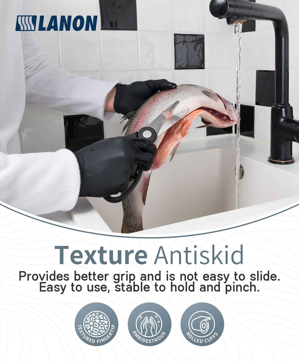 LANON Food Safe Disposable Black Nitrile Gloves, Latex-Free, Powder-Free, Silicone-Free, Textured Fingertips, Cooking, Medium 🍁 All In One Marketplace Canada