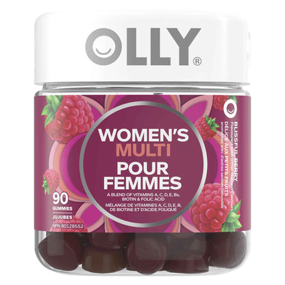OLLY Women's Multi Gummy Supplement with no artificial flavours and colours Blissful Berry multivitamin to help support women's health 45 day supply, 90 gummies 🍁 All In One Marketplace Canada