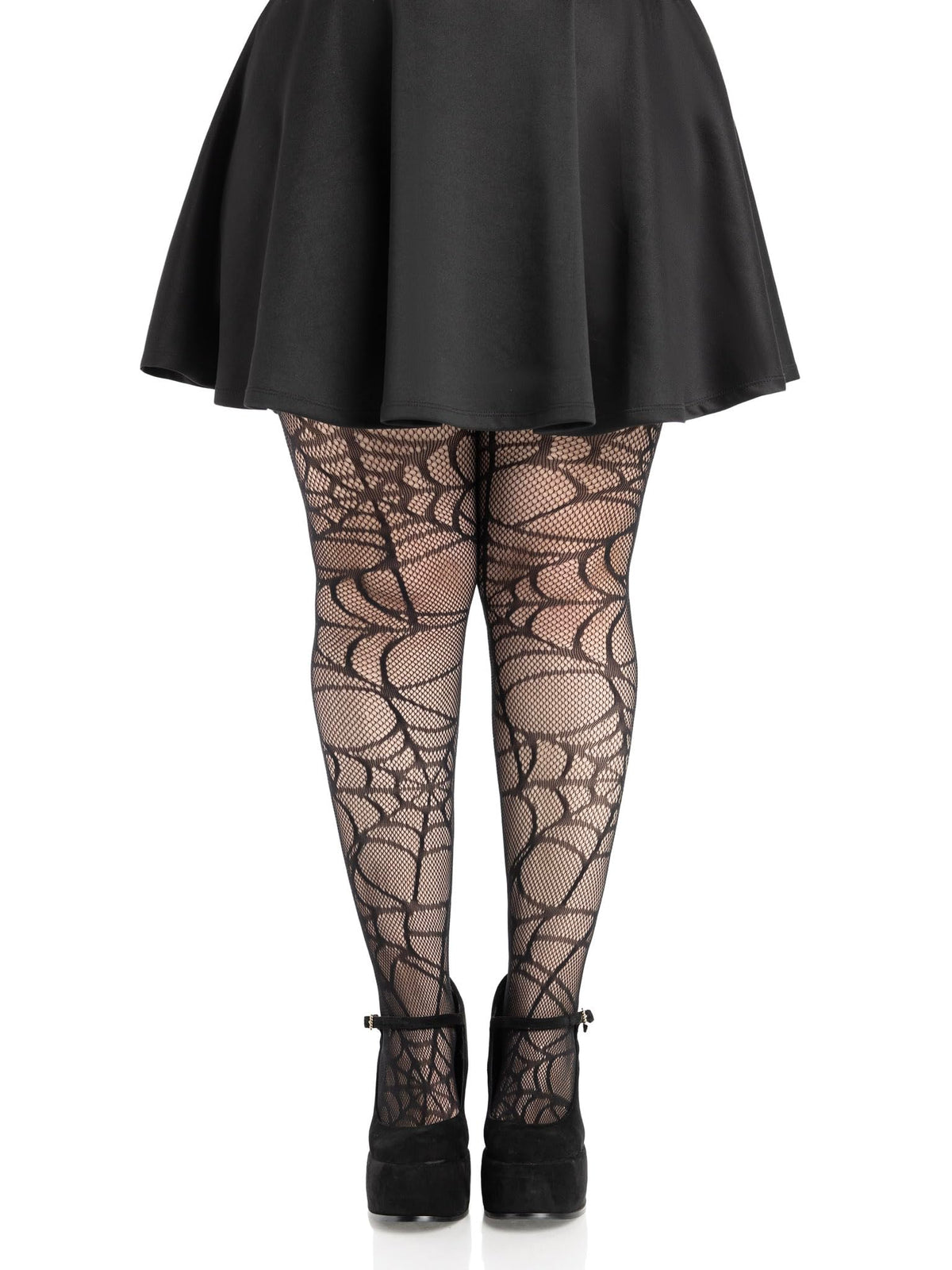 Leg Avenue Spiderweb Halloween Tights Goth Fishnets Alt Clothes Black Patterned Tights for Women, Black, Black, 1X-2X