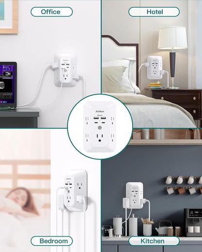 Power Bar, USB Wall Charger Surge Protector 5 Outlet Extender with 4 USB Charging Ports (2 USB C), Multi Plug Outlet, 3-Sided 1800J Power Strip Outlets Splitter Wall Plug Adapter for Home Office Dorm 🍁 All In One Marketplace Canada