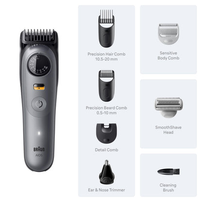 Braun All-in-One Series 5 Trimmer Kit, 40 Lengths, Ultra Sharp Blade, AIO 5510, Moonstone Grey 🍁 All In One Marketplace Canada
