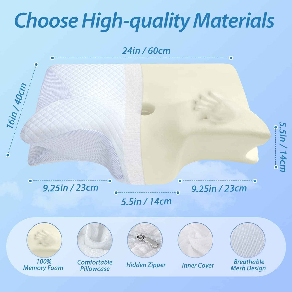 HOMCA Memory Foam Pillow, 2 in 1 Cervical Pillow for Neck Pain Relief, Ergonomic Neck Support Pillows for Side Back Stomach Sleepers with Breathable Pillowcase(White) 🍁 All In One Marketplace Canada
