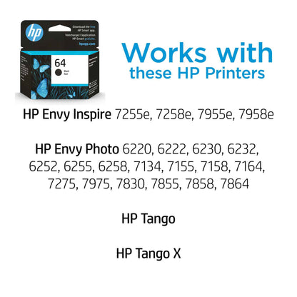 Original HP 64 Black Ink Cartridge | Works with HP ENVY Photo 6200, 7100, 7800 Series | Eligible for Instant Ink | N9J90AN 🍁 All In One Marketplace Canada