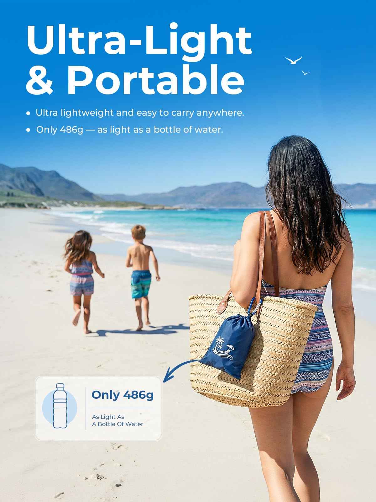 SOLNERY Large Beach Blanket Sand Proof Water Resistant, Beach Mat Sand Free Waterproof, Windproof, Stylish & Skin-Friendly, 8.2 x 6.8 ft, Fits 1–8 People, for Seaside, Picnic & Outdoor(Ocean Blue) 🍁 All In One Marketplace Canada