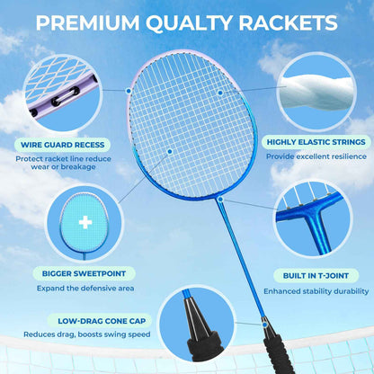 HIRALIY Badminton Rackets for Outdoor Backyard Games, Lightweight Badminton Set of 4 for Kids & Adults & Beginners, Including 4 Rackets, 12 Nylon Shuttlecocks, 4 Replacement Grip Tapes, 1 Carrying Bag 🍁 All In One Marketplace Canada