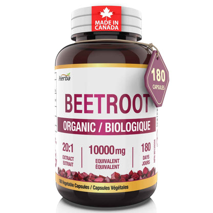 Herba 10,000mg Organic BeetRoot Capsules – 180 Count | 20:1 Beet Root Powder in Capsule | Nitric Oxide Supplements for Men & Women | Made in Canada 🍁 All In One Marketplace Canada