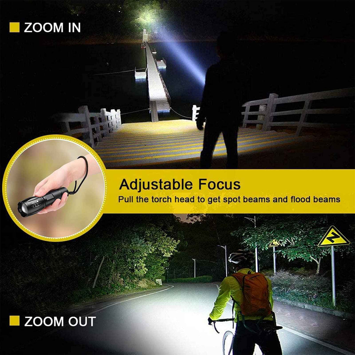 LED Flashlight, Ultra Bright XML T6 Handheld Flashlights - High Lumen, Zoomable, 5 Modes, Water-Resistant - Perfect for Camping Biking Home Emergency or Gift-Giving（2 Pack） 🍁 All In One Marketplace Canada