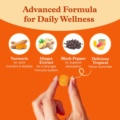 BeLive Turmeric Curcumin with Black Pepper & Ginger - 60 Gummies I Turmeric and Ginger Supplement for Immune Support, Healthy Skin, and Mobility - Tropical Flavor 🍁 All In One Marketplace Canada