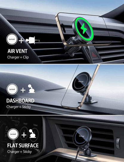 Lamicall 15W for Magsafe Car Mount Charger - Wireless Vent & Dashboard Magnetic Phone Holder Charger Mount, for iPhone 17, 17 Pro, 17 Pro Max, iPhone 16 15 14 for MagSafe Accessories, Car Accessories 🍁 All In One Marketplace Canada