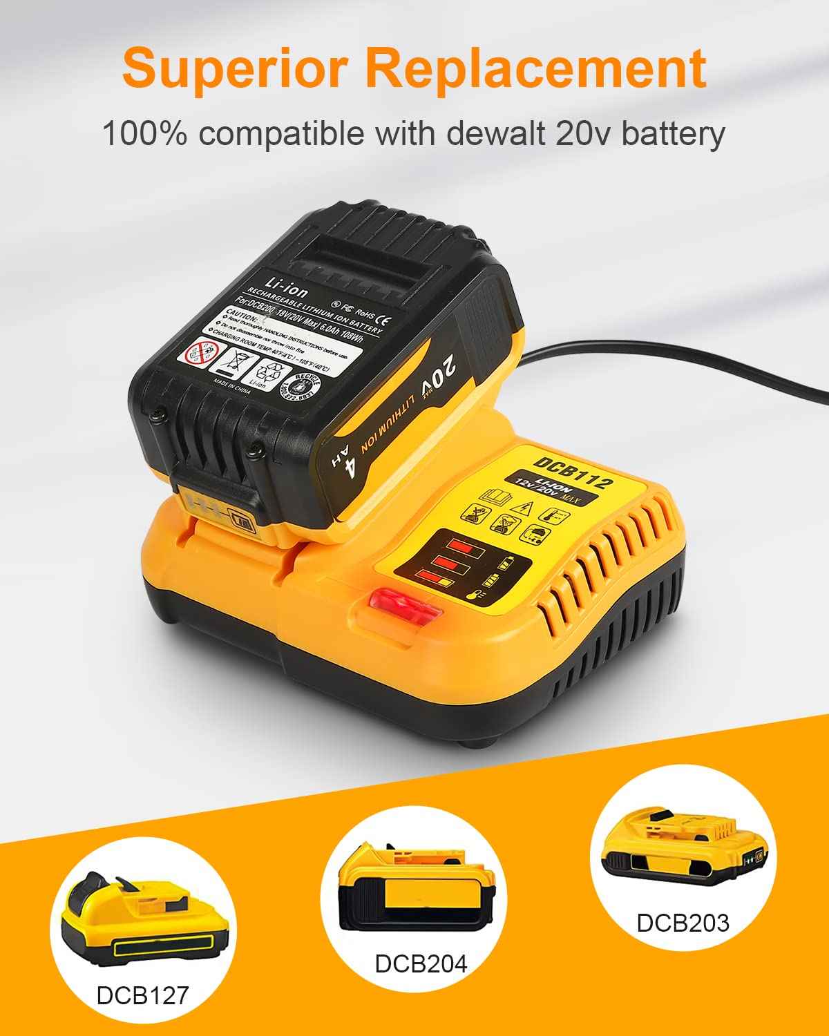 Replacement for Dewalt 20V Max Battery Charger DCB112, Compatible with Dewalt 12V 20V Max Lithium Battery DCB203 DCB204 DCB205 DCB205 DCB120 DCB123 DCB125 DCB127 DCB112 DCB115 DCB118 DCB102 DCB104 🍁 All In One Marketplace Canada