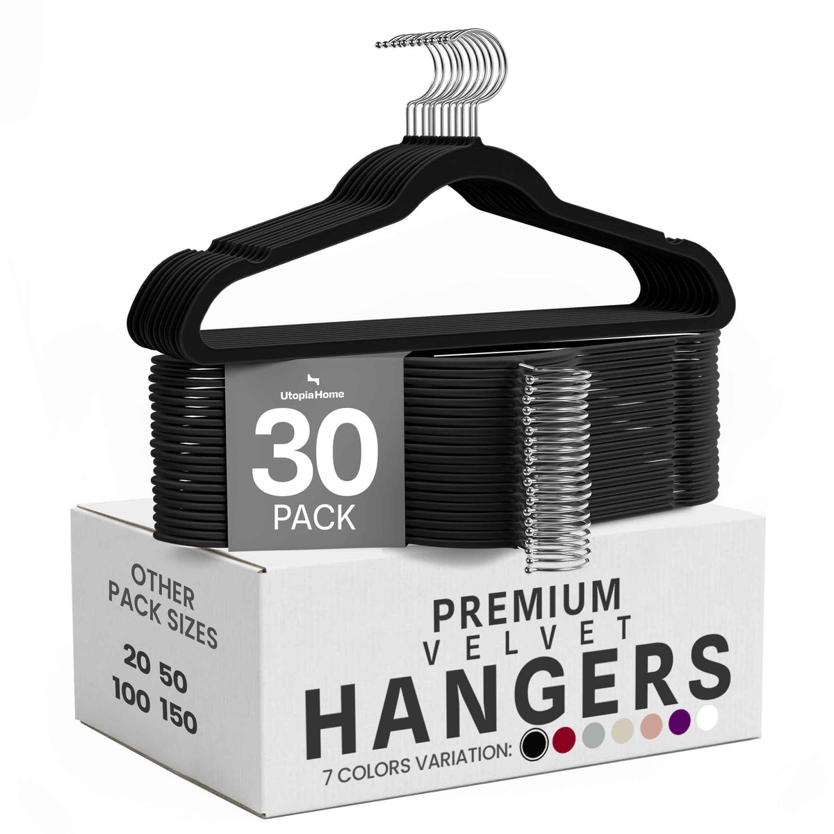 Utopia Home Velvet Hangers 30 Pack, Heavy Duty, Non-Slip, Space Saving Felt Clothes Hangers with 360° Hook & Notches (Black) 🍁 All In One Marketplace Canada