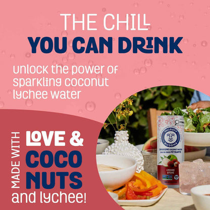 THIRSTY BUDDHA Sparkling Coconut Water with Lychee, No Added Sugar, Pure Coco Drink, Natural Fruit Flavour, Electrolyte & Nutrient-Rich, 12 Pack, (12/330ml) 🍁 All In One Marketplace Canada