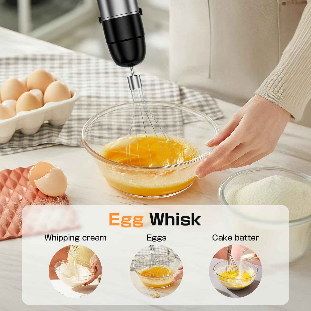 Immersion Blender Handheld 1100W - 3 in 1 Hand Blenders Set with Trigger Speed Control Stainless Steel Emulsion Stick with Whisk and Milk Frother, Emulsifier for Kitchen for Soup, Smoothie, Puree 🍁 All In One Marketplace Canada