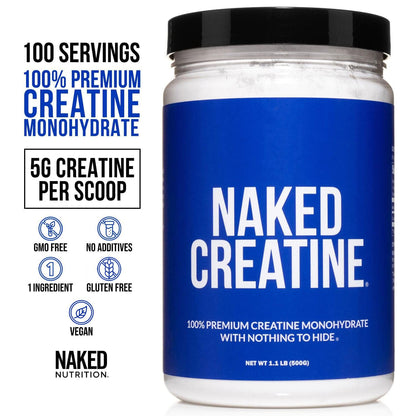 NAKED Pure Micronized Creatine Monohydrate Powder - NSF Certified, Unflavored, 500g, 1.1lb Bulk - Vegan, Non-GMO, Gluten-Free, Soy-Free, No Fillers, Supports Muscle Growth & Strength - 100 Servings 🍁 All In One Marketplace Canada