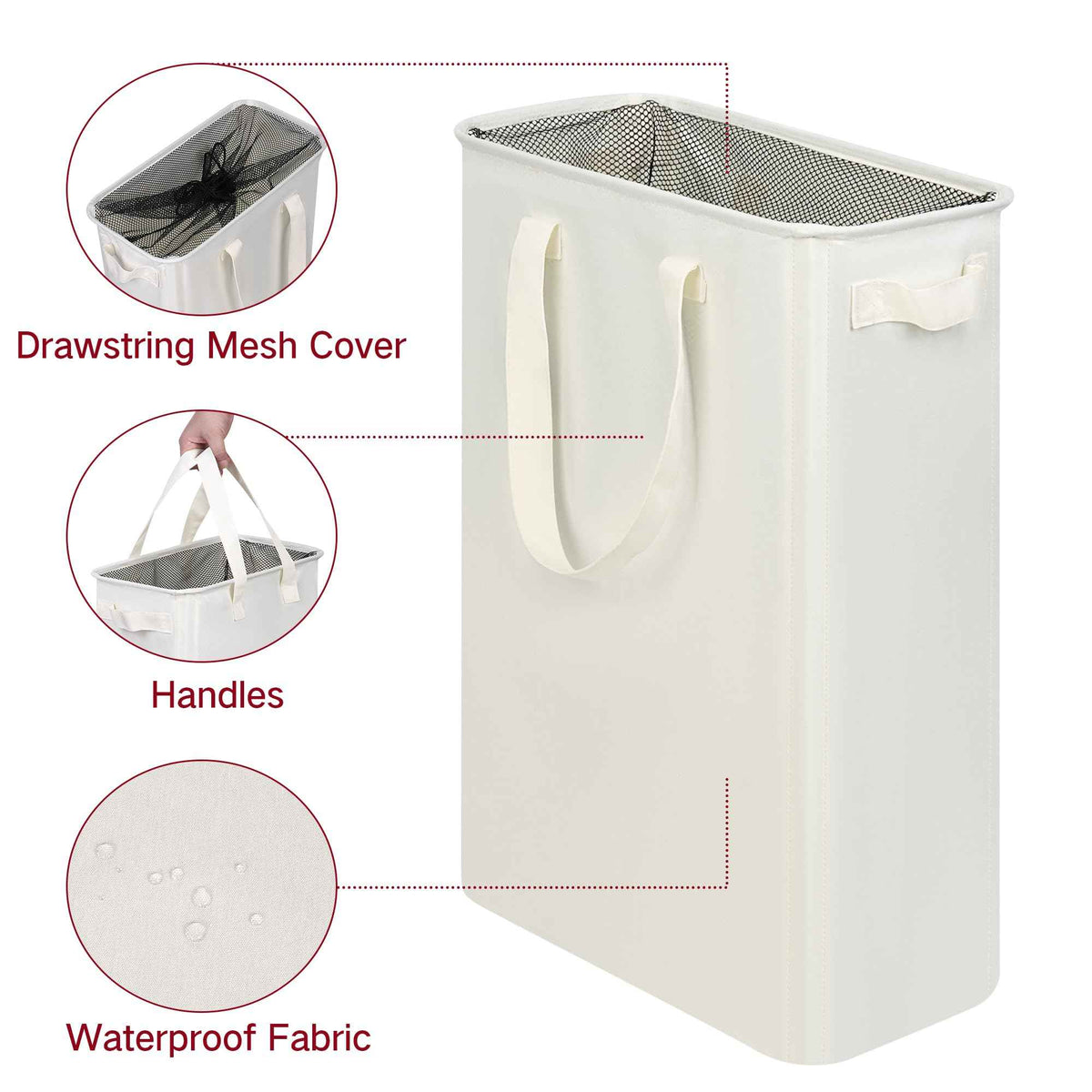 efluky Slim Laundry Hamper with Handles, Collapsible Small Hamper for Laundry, Dirty Clothes Basket for Bedroom, Dorm and Laundry Room, 48L (12.7 Gallon) Beige 🍁 All In One Marketplace Canada