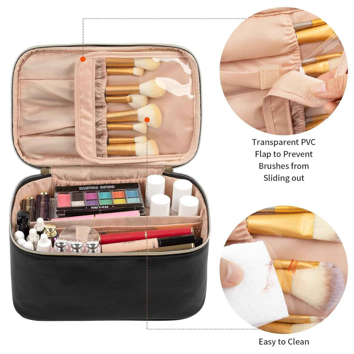 Makeup Bag, Portable Cosmetic Bag, Large Capacity Travel Makeup Case Organizer for Women and Girls, Train Case Makeup Bag for Toiletries for Traveling with Handle and Divider, Black 🍁 All In One Marketplace Canada