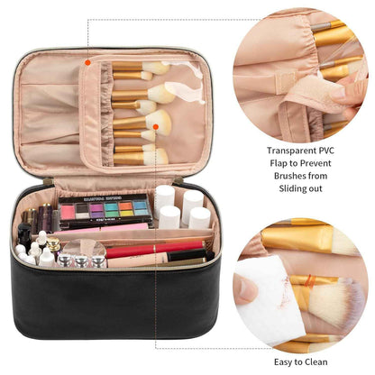 Makeup Bag, Portable Cosmetic Bag, Large Capacity Travel Makeup Case Organizer for Women and Girls, Train Case Makeup Bag for Toiletries for Traveling with Handle and Divider, Black 🍁 All In One Marketplace Canada