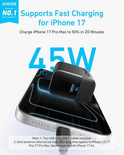 Anker 45W USB C Charger Block, PPS Fast Charger with USB-C Cable for iPhone 17/16/15 and More Series, iPad, Galaxy S24 Ultra (2-Pack 5 ft Cable Included) 🍁 All In One Marketplace Canada