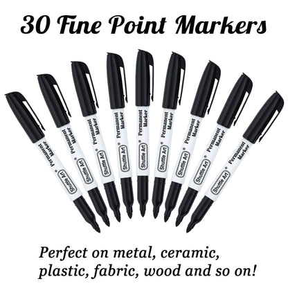 Shuttle Art Permanent Markers, 30 Pack Black Permanent Marker set,Fine Point, Works on Plastic,Wood,Stone,Metal and Glass for Doodling, Marking… 🍁 All In One Marketplace Canada