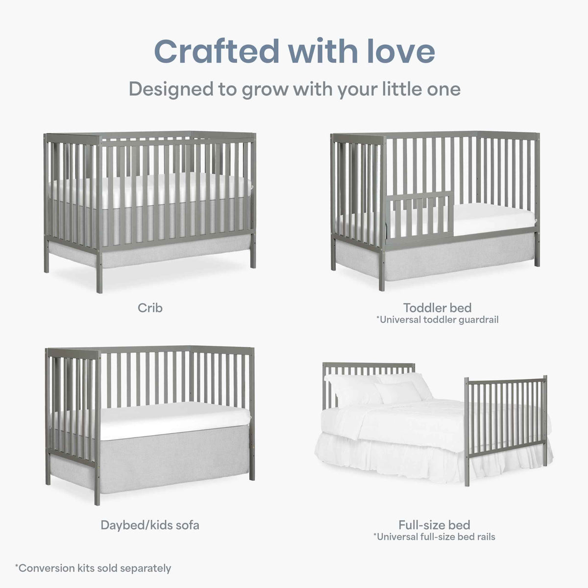 Dream On Me Synergy 5-in-1 Convertible Crib in Cool Grey, Greenguard Gold Certified, BSA Certified, 3 Mattress Height Settings, Classic Nursery Furniture 🍁 All In One Marketplace Canada